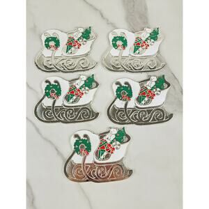 Oneida Rogers Sleigh Coaster 4 1/4" Christmas Holiday 1988 Japan x5 Silverplate